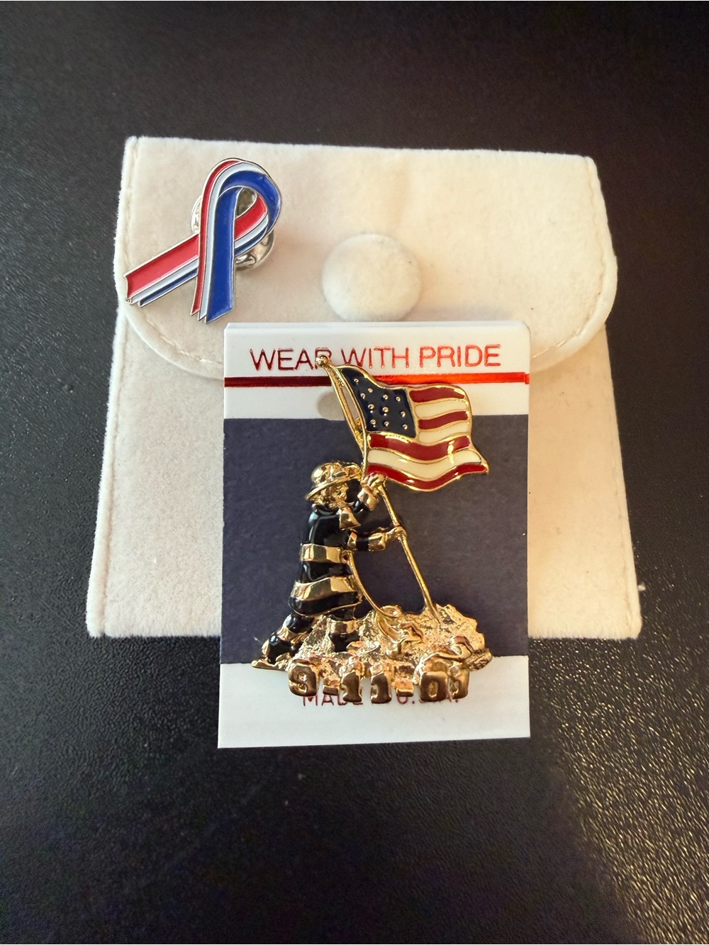 Patriotic 9/11 Firefighter & Remembrance Ribbon Lapel Pin Set